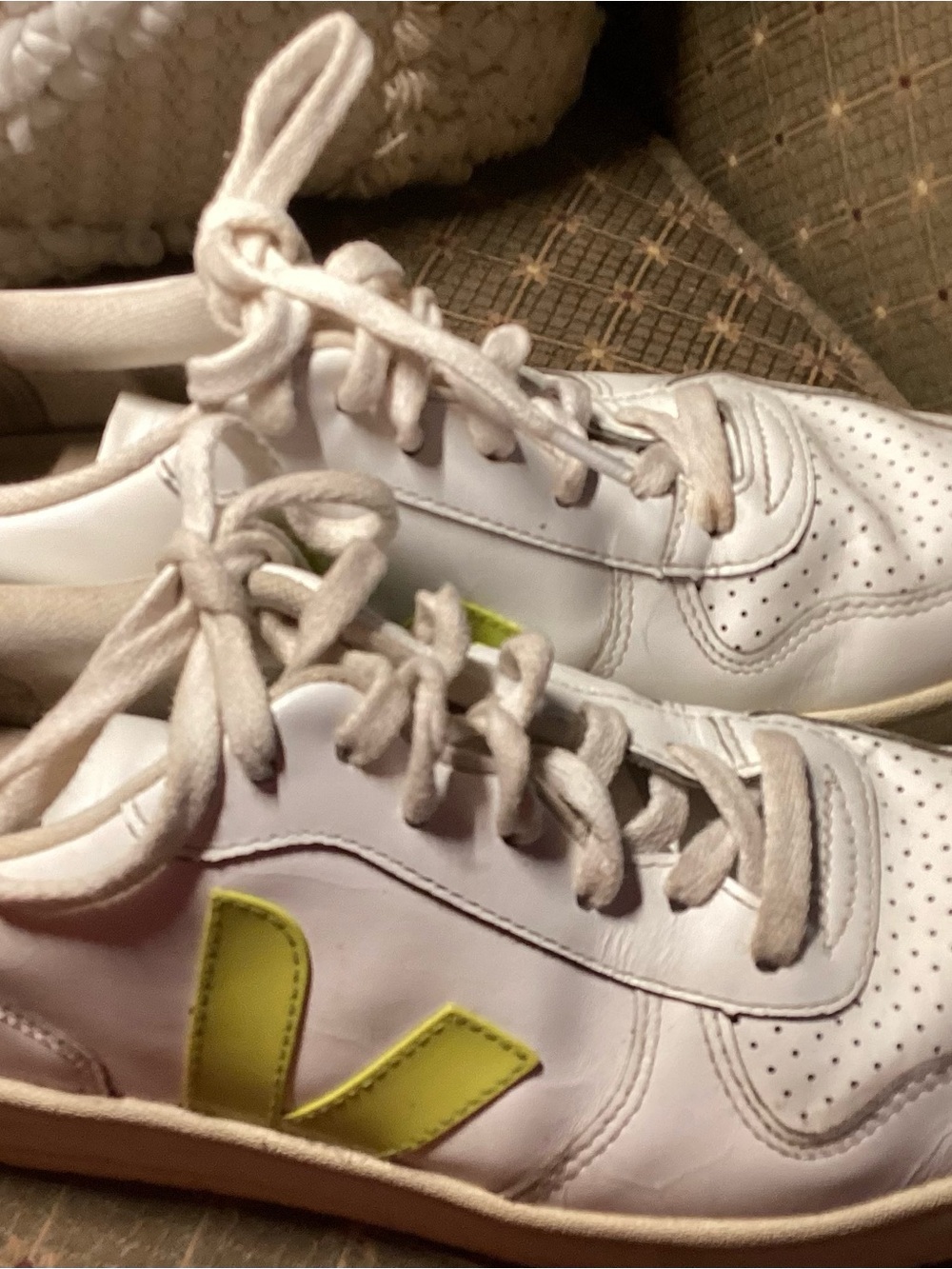 Veja White Sneakers with Yellow-Green V Accent